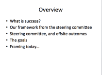 An overview slide. Usually the second slide in my presentations, and there to outline the structure of the talk